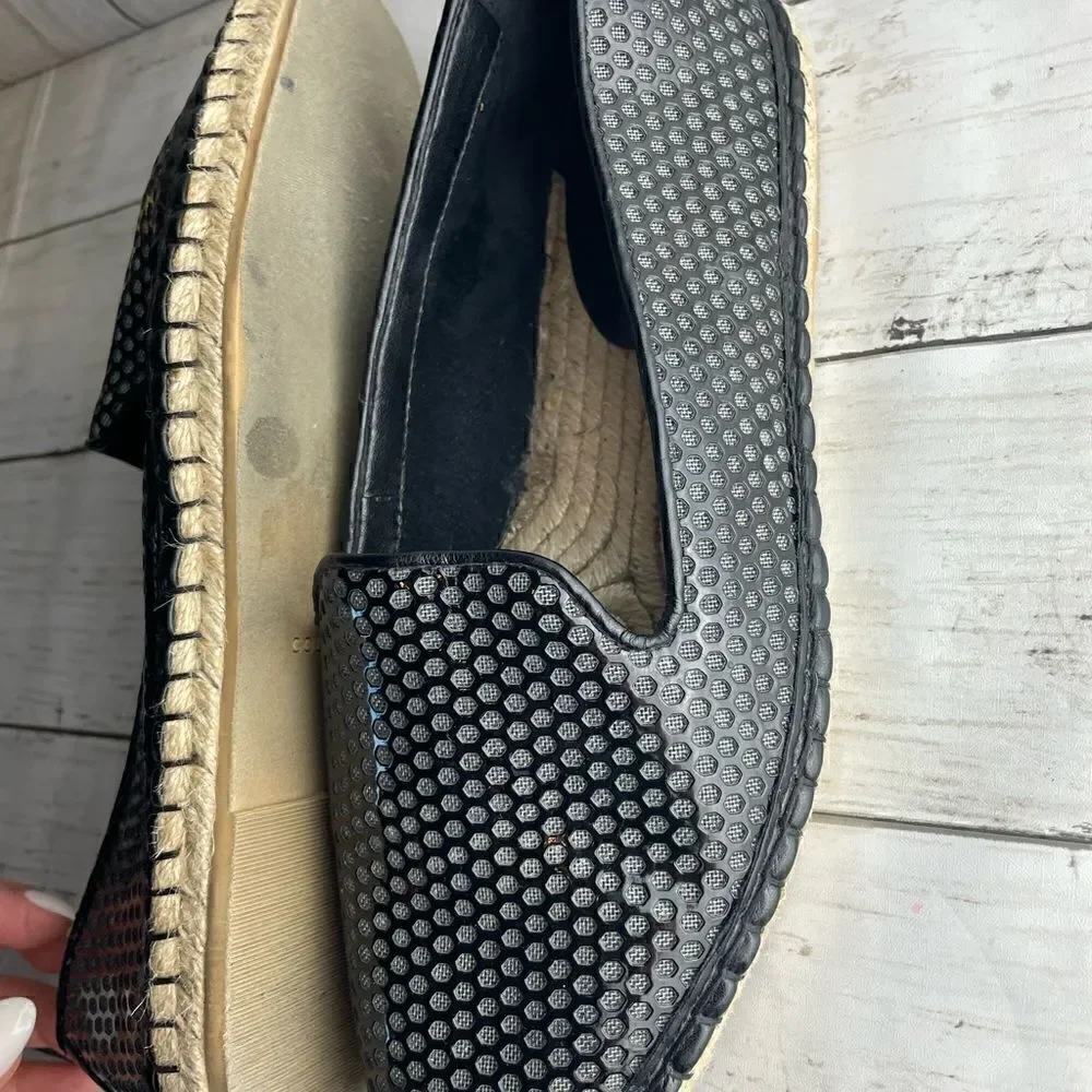 Cole Haan Rielle Perforated Espadrille Slip On Loafer Shoe Faux Patent Leather